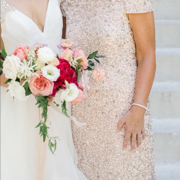 OFF THE SHOULDER SEQUIN BEADED GOWN IN BLUSH - Picture 3 of 6